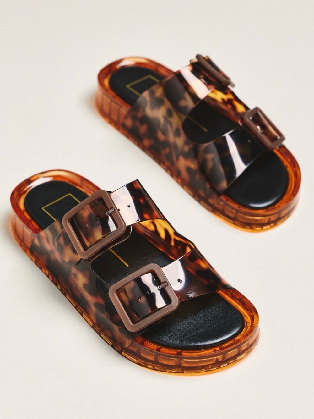 Dolce Vita Julio Tortoiseshell Vinyl Double Buckle Jelly Slides - Picture 2 of 7